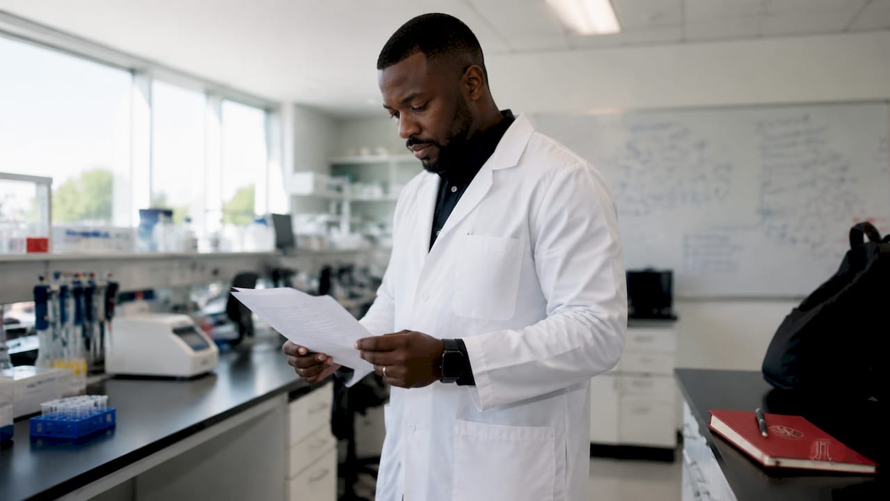 Hands using tablet for pharma risk assessment