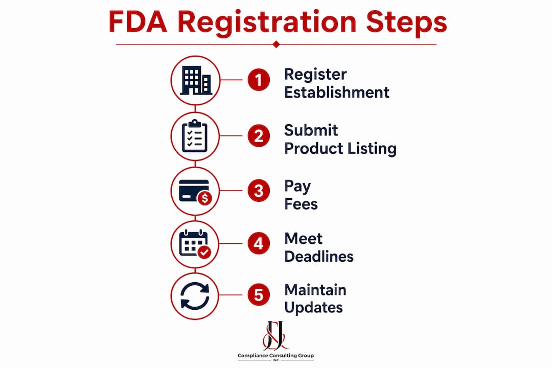 Infographic illustrating FDA registration process steps