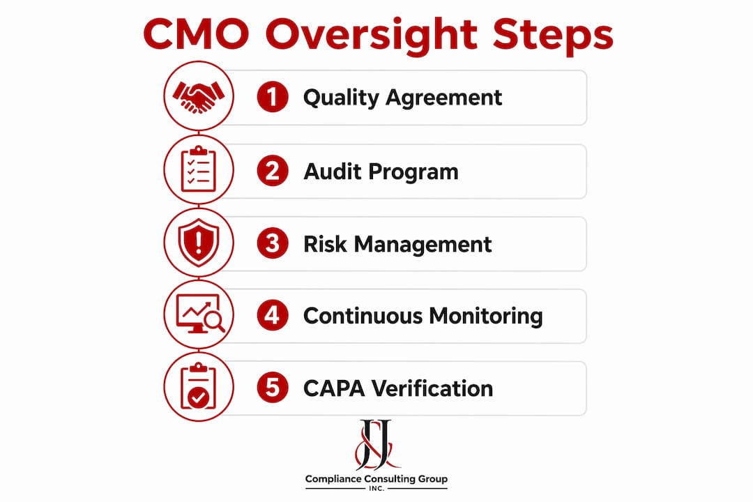 Infographic showing key steps in CMO oversight process