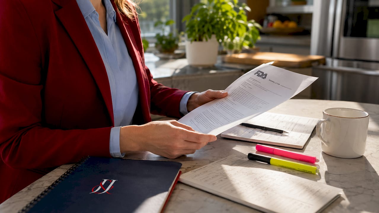 Hands examining FDA warning letter on desk
