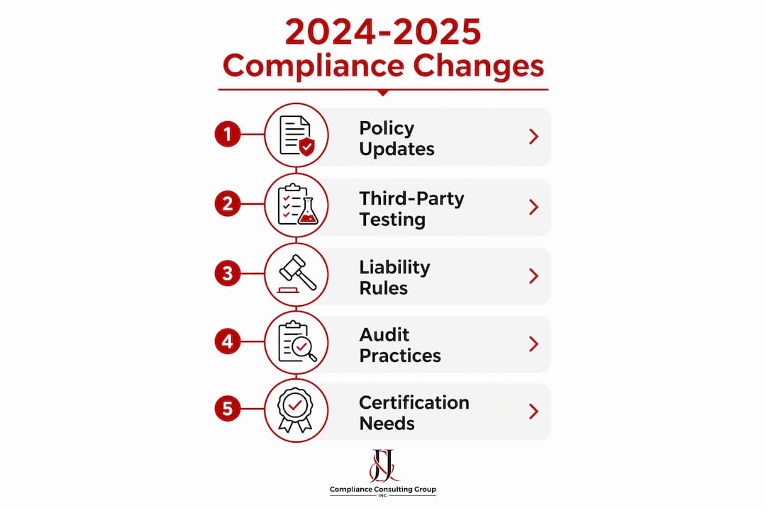 Infographic showing timeline of compliance policy changes