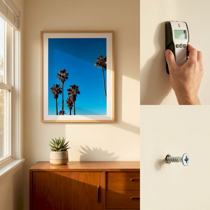 Hands installing 3M CLAW hanger in hallway