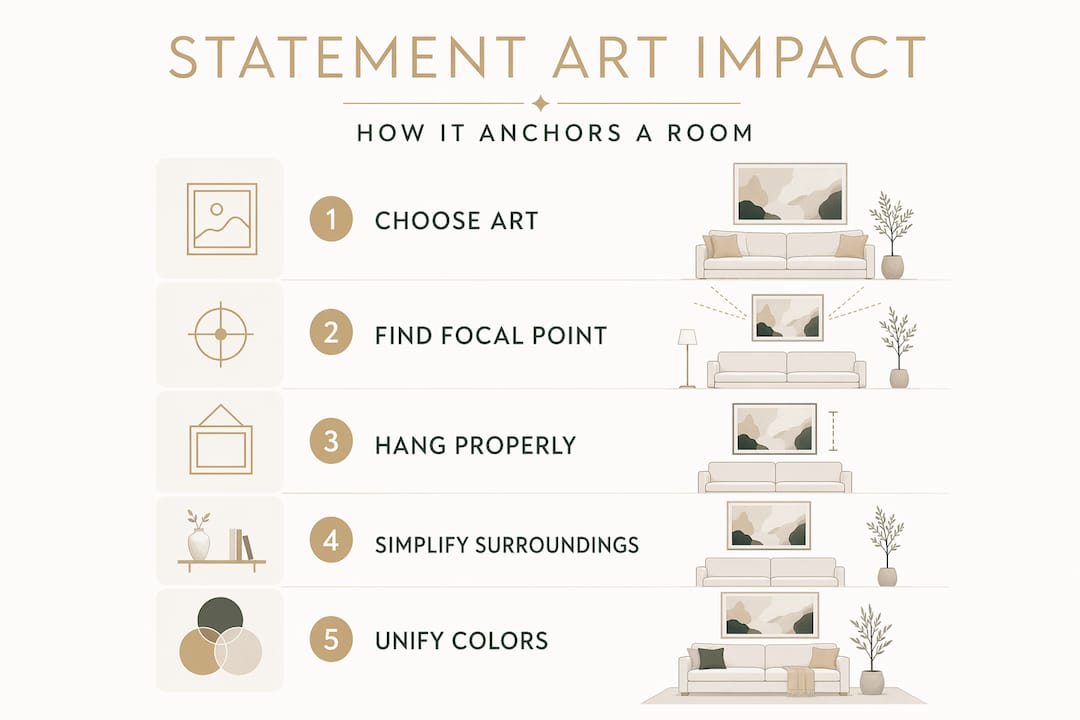 Vertical infographic showing how statement art transforms a room