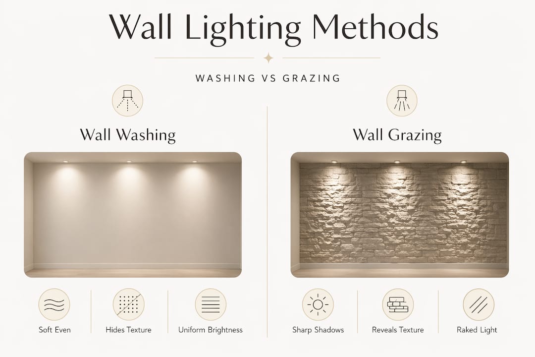 Infographic comparing wall washing and grazing