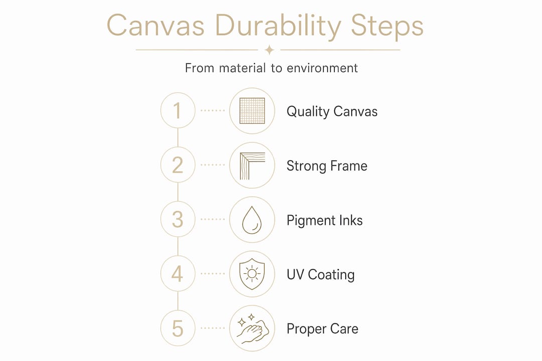 Infographic showing steps for canvas print durability
