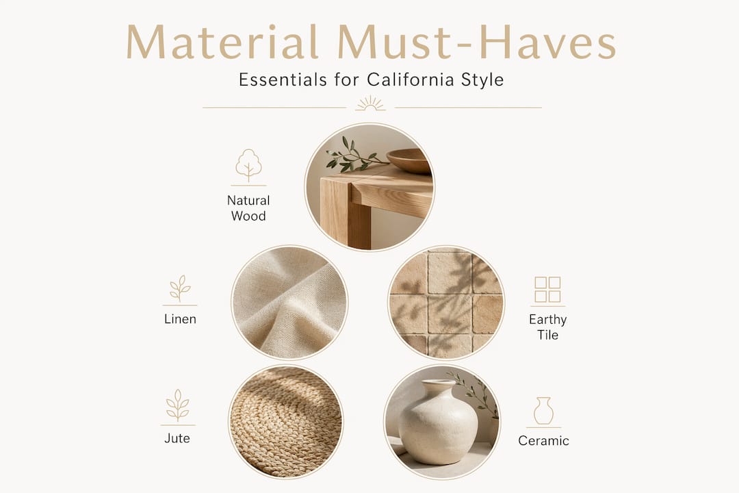 Infographic showing essential California interior materials