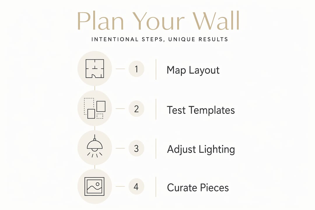 Infographic shows four steps to intentional wall art planning