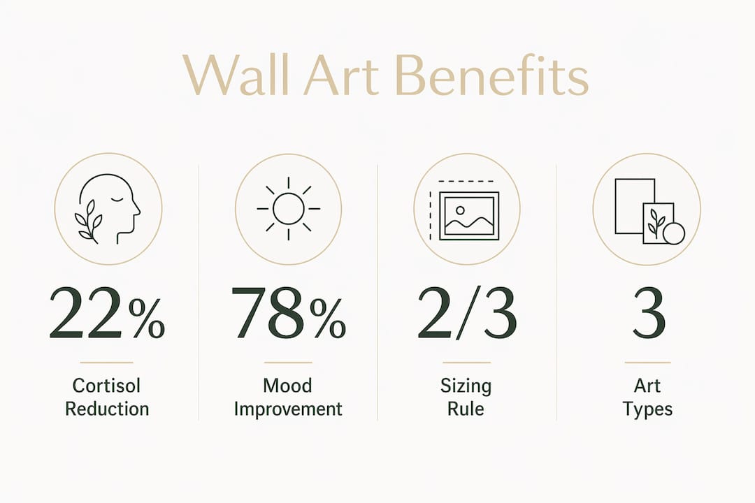 Infographic showing benefits and key facts about wall art