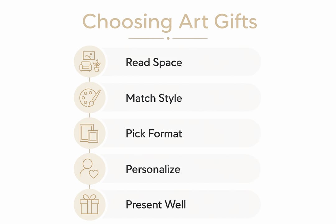 Infographic outlining steps to choose art gifts
