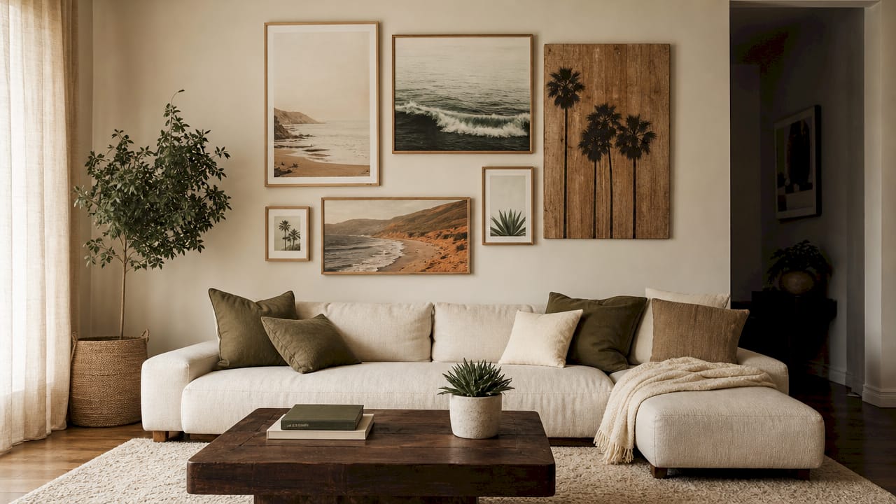 Minimalist gallery wall with California art prints