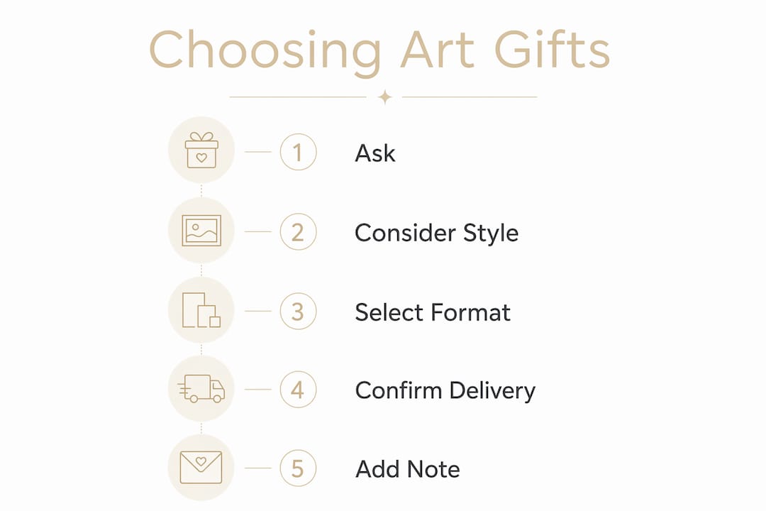 Infographic with steps to choose art gifts for remote friends