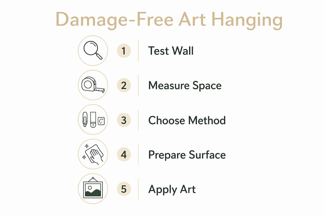 Infographic outlining damage-free art hanging steps