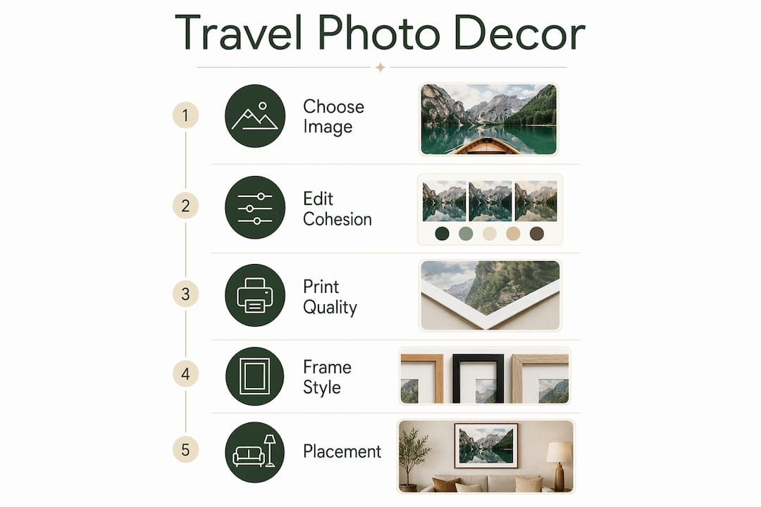Infographic showing steps to decorate with travel photography