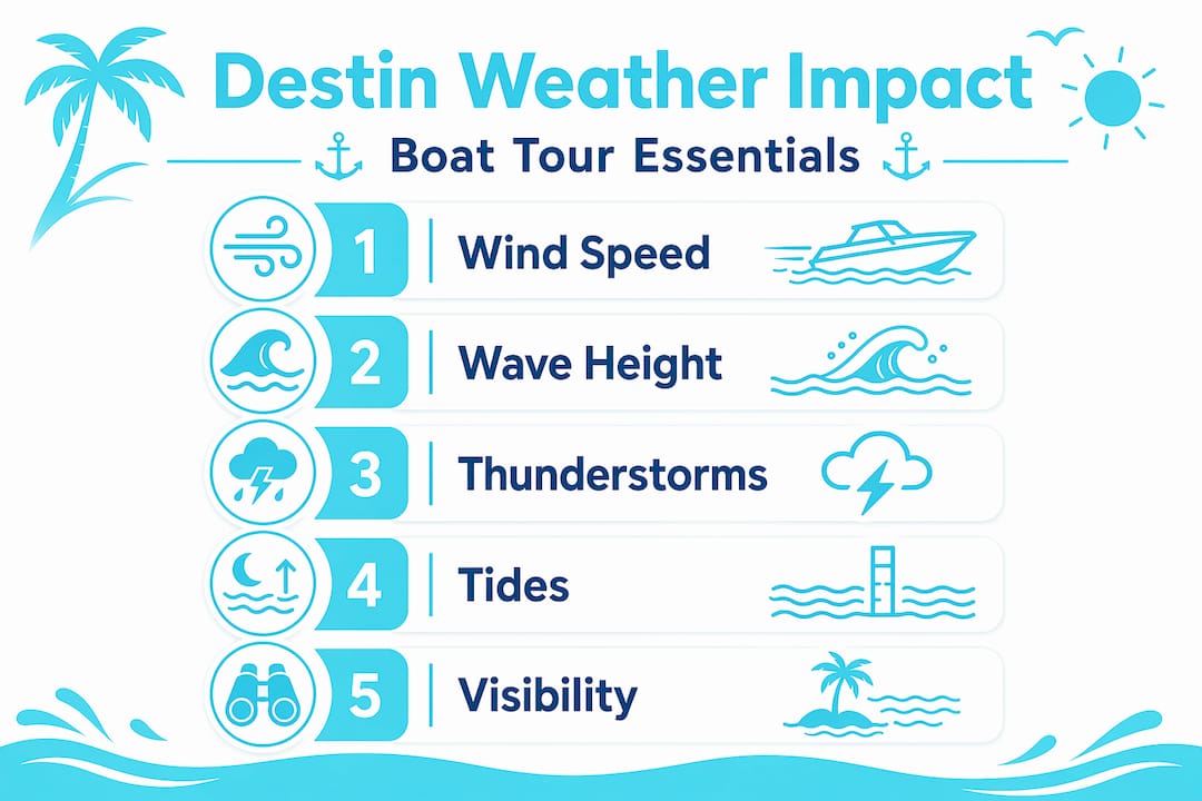 Infographic on weather factors affecting Destin boat tours