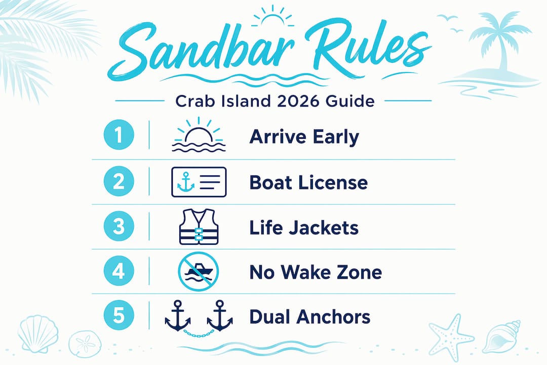 Infographic with steps for safe Crab Island visit