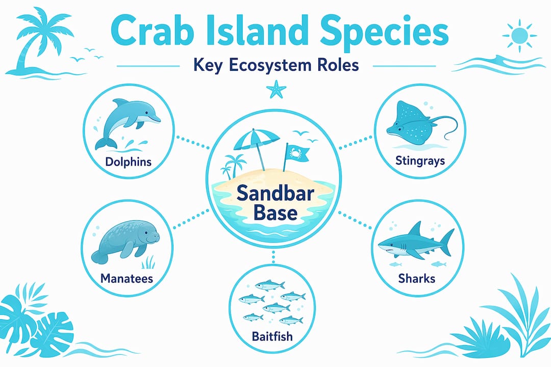 Hierarchy infographic of common Crab Island species