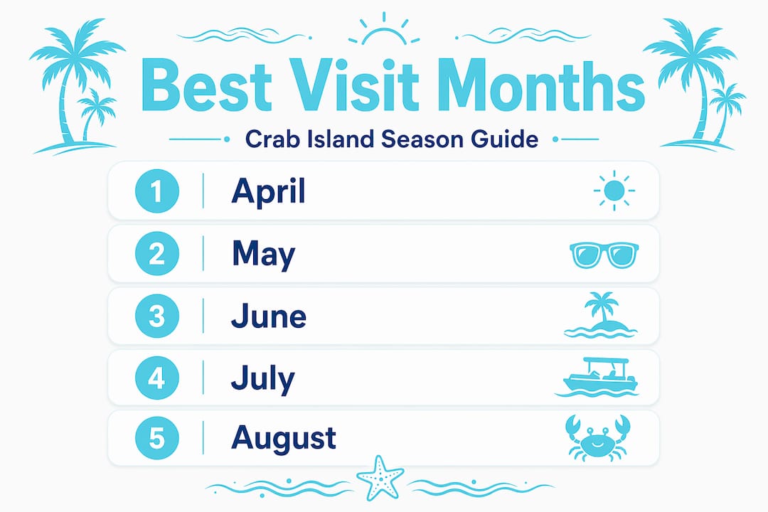 Infographic highlighting best months for Crab Island