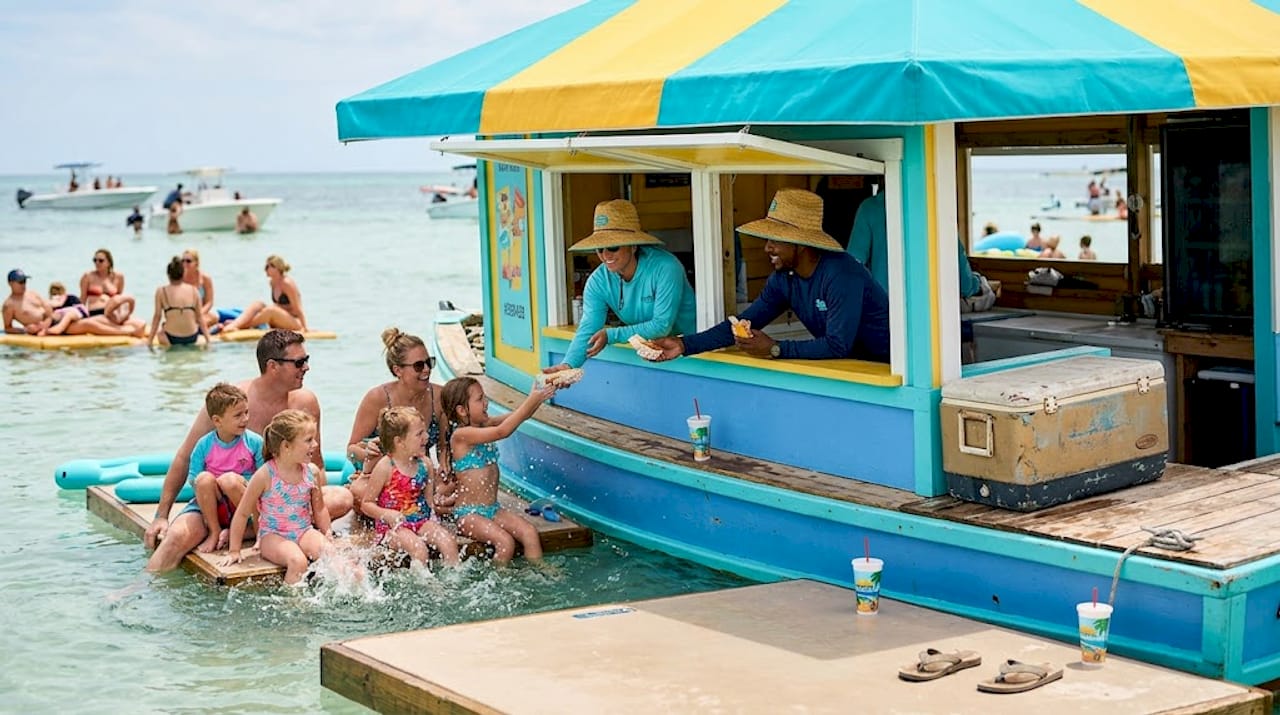 Floating vendor boat serving visitors snacks
