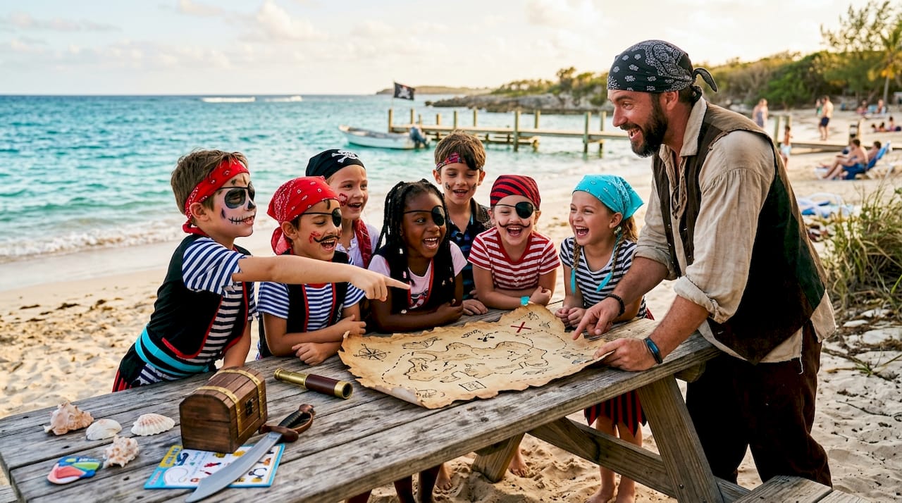Children enjoying pirate-themed boat tour activity