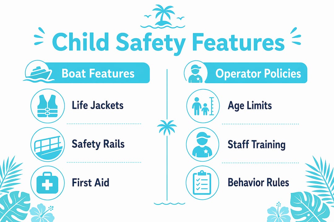 Infographic showing child safety features on boat tours