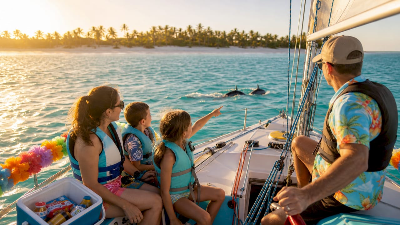Family enjoying private boat charter on water