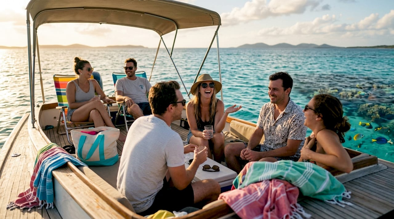 Group enjoying private boat charter cruise