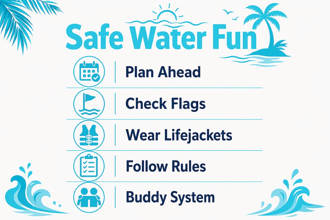 Infographic showing safe water activity steps in Destin