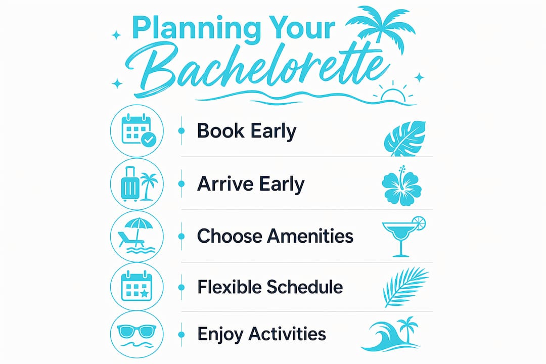 Infographic outlining key steps for Crab Island bachelorette trip