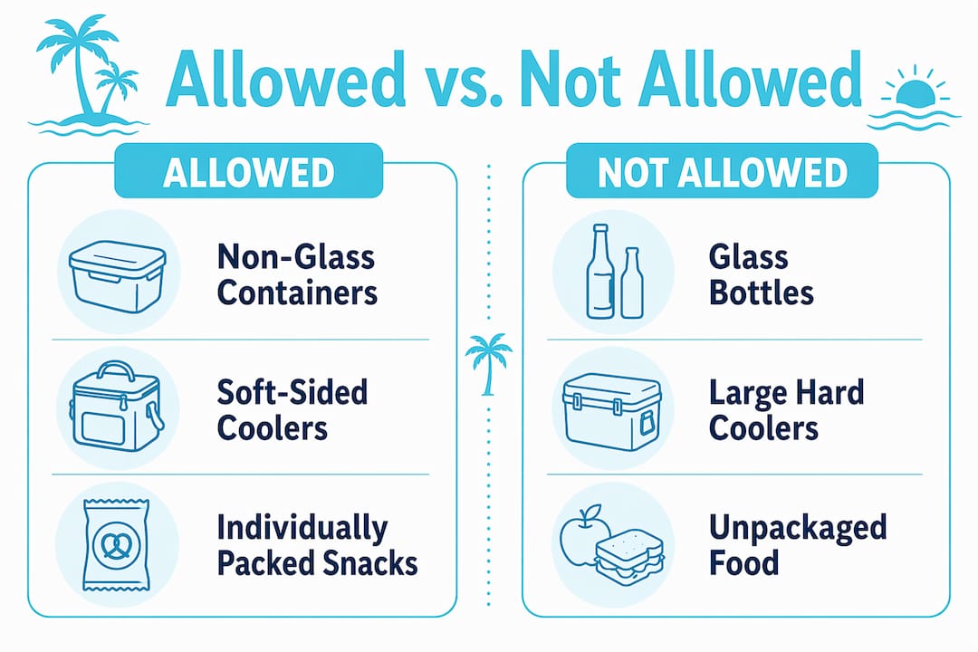 Infographic contrasting allowed and not allowed snacks