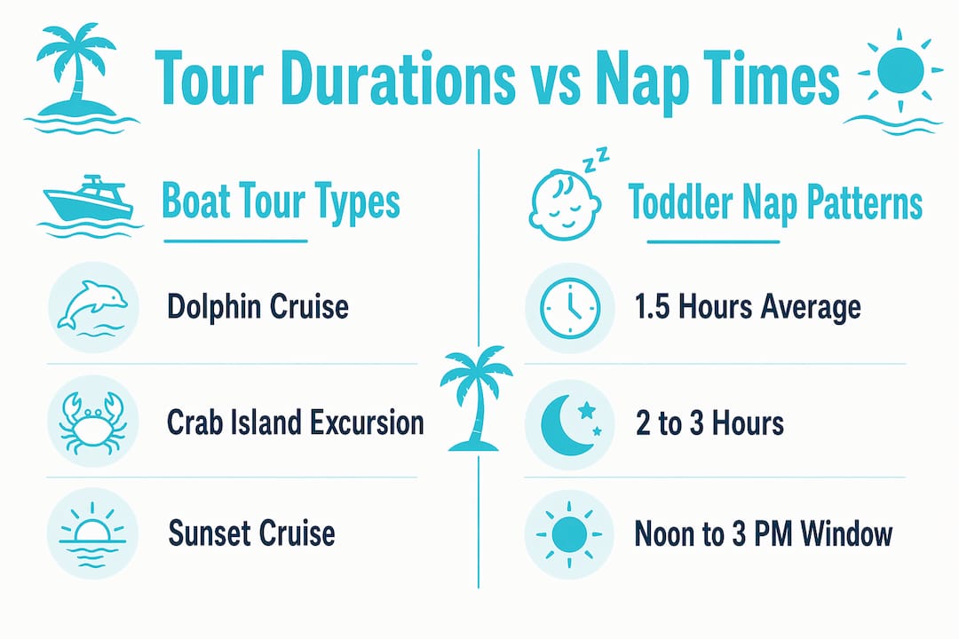 Infographic comparing Destin boat tours and toddler nap schedules