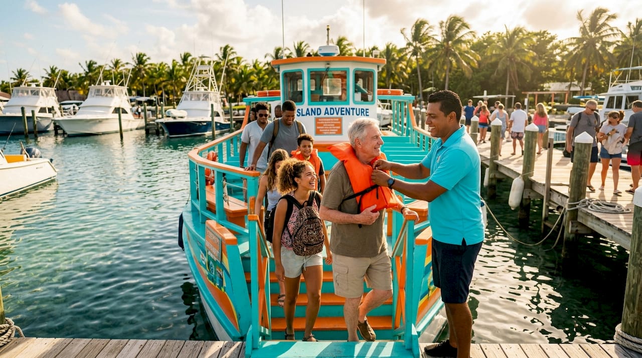 Group boarding boat for scenic tour