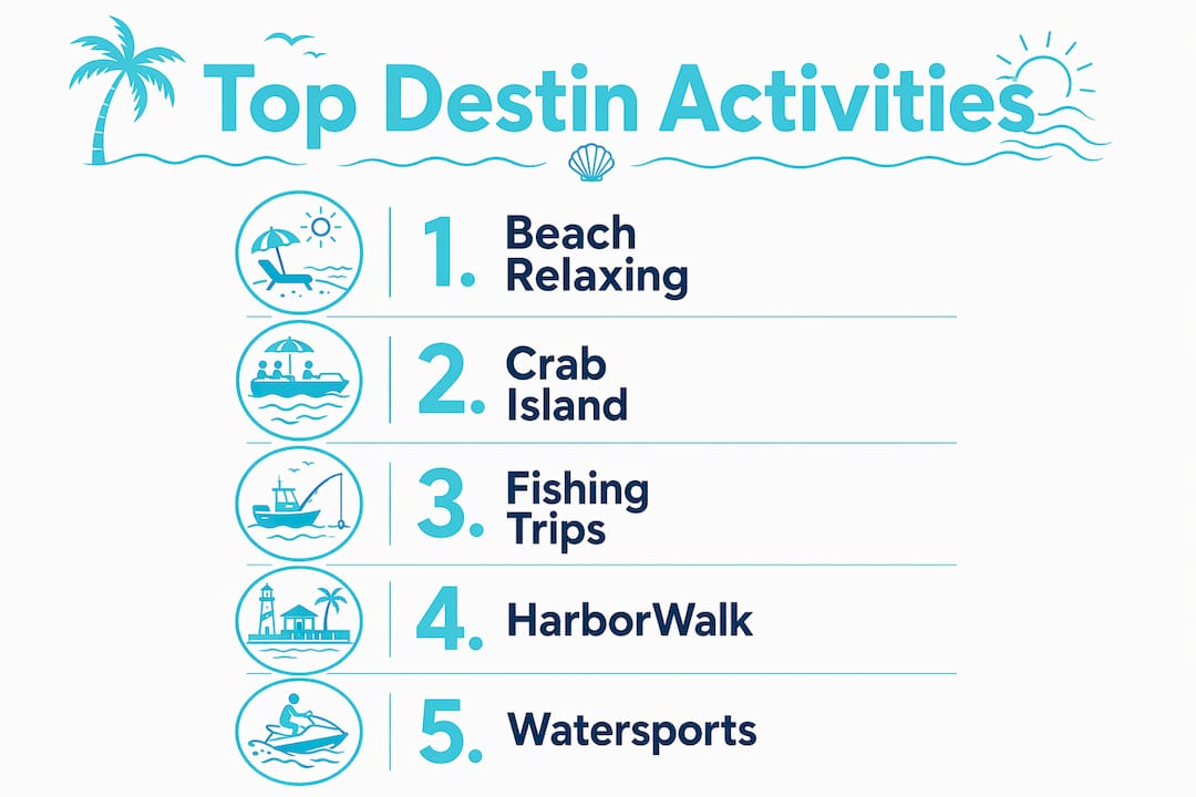 Infographic of top Destin group activities