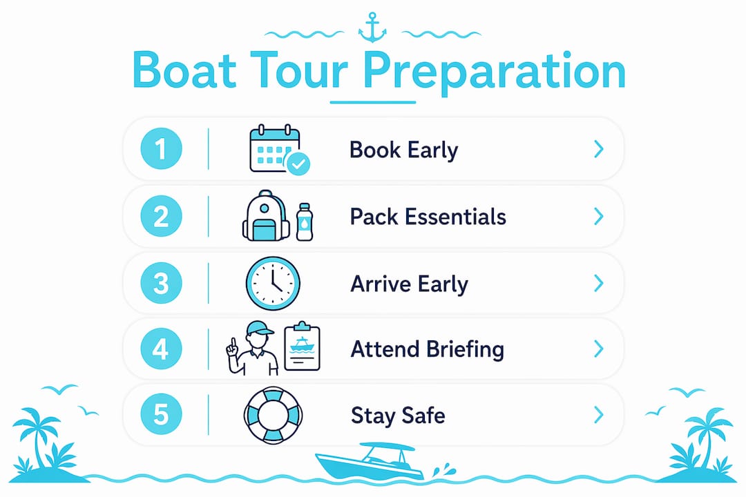 Infographic detailing boat tour preparation steps