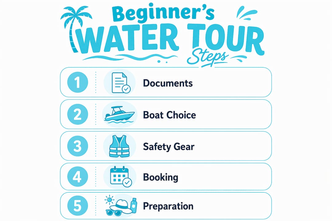 Infographic showing beginner water tour steps