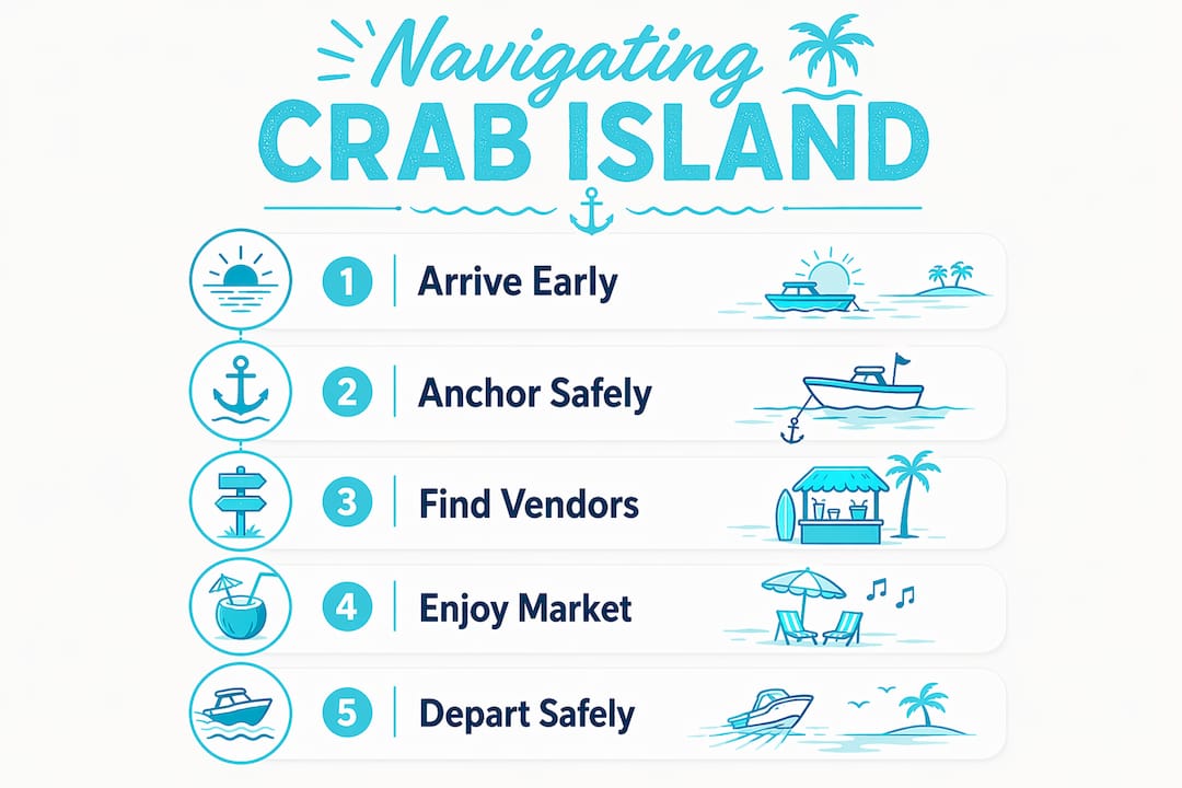 Infographic outlining steps to navigate Crab Island floating market