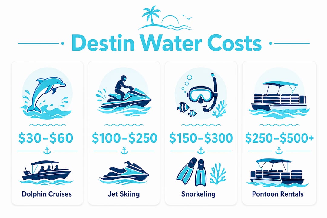 Infographic showing typical costs of Destin water activities