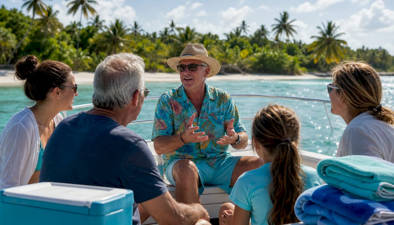 Captain discussing tour details with group