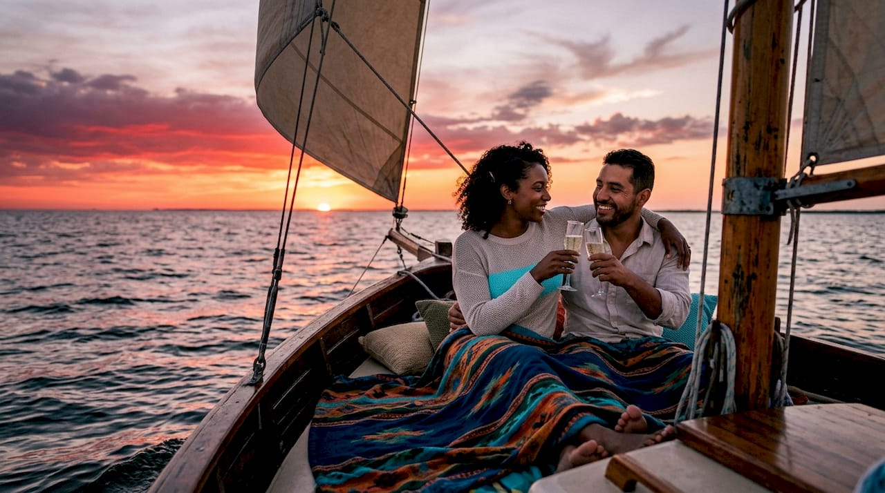 Couple enjoying sunset cruise on Destin Gulf
