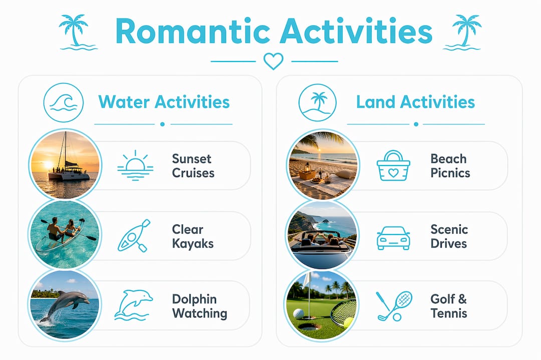 Infographic comparing Destin water and land romantic activities