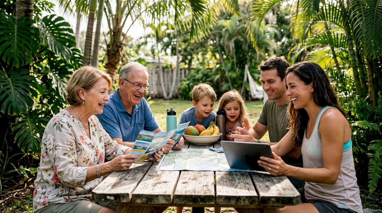 Family planning boat tour at home