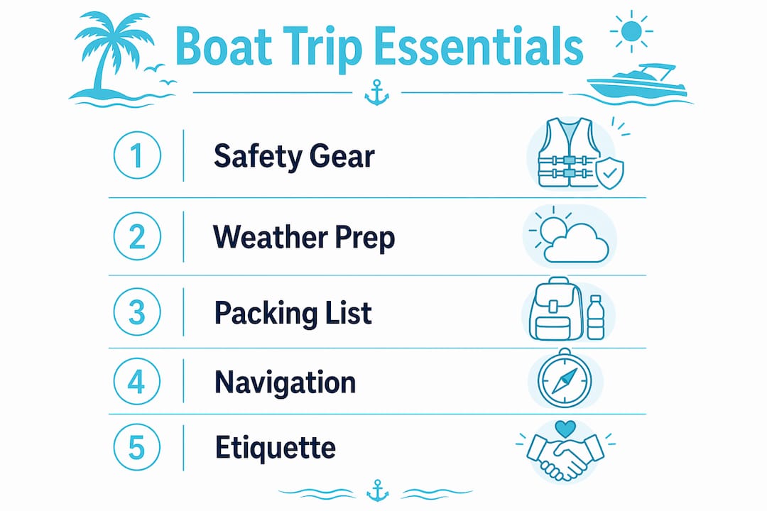 Infographic showing five essential steps for Destin boat trip planning