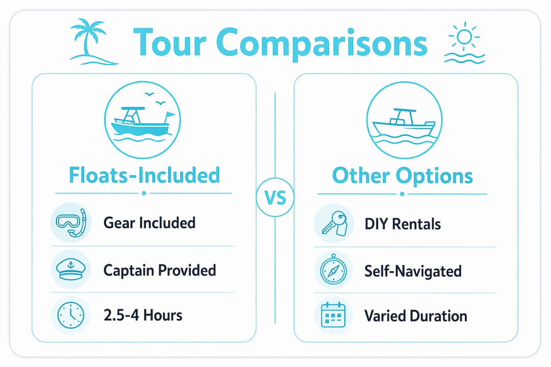 Infographic comparing floats-included tours and other boating options