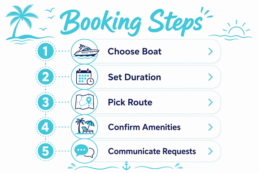 Infographic illustrating steps to book private boat