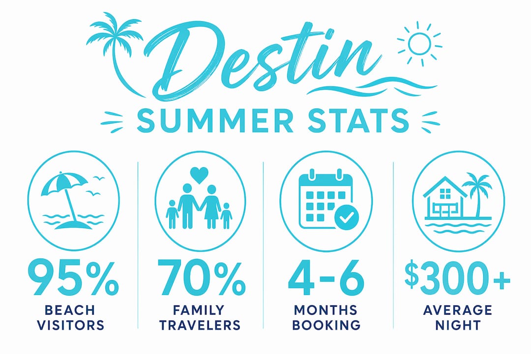 Infographic showing key Destin summer travel statistics for 2026