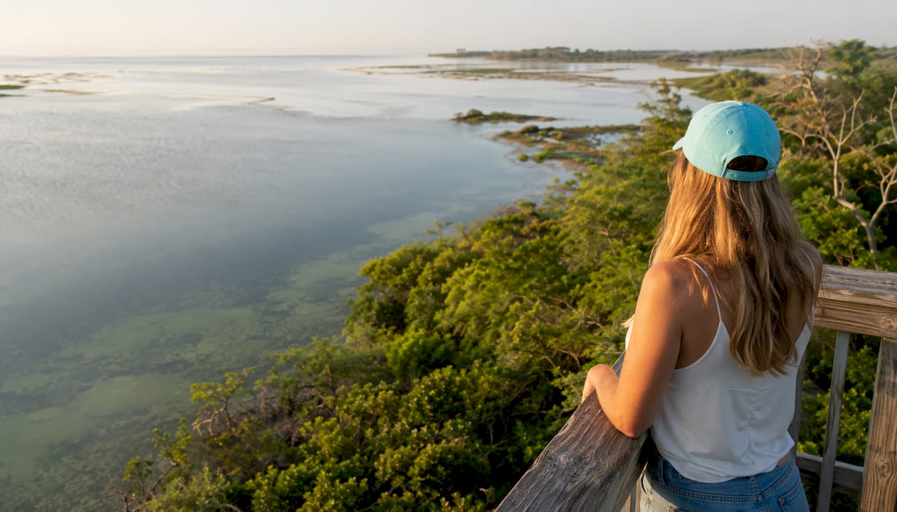 Aerial overhead view of Choctawhatchee Bay estuary