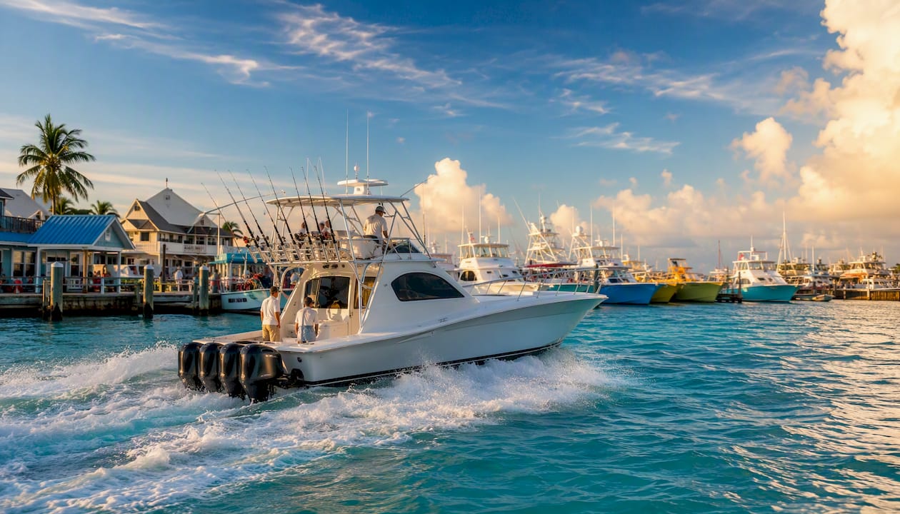 Fishing boat leaving bay into deep Gulf waters