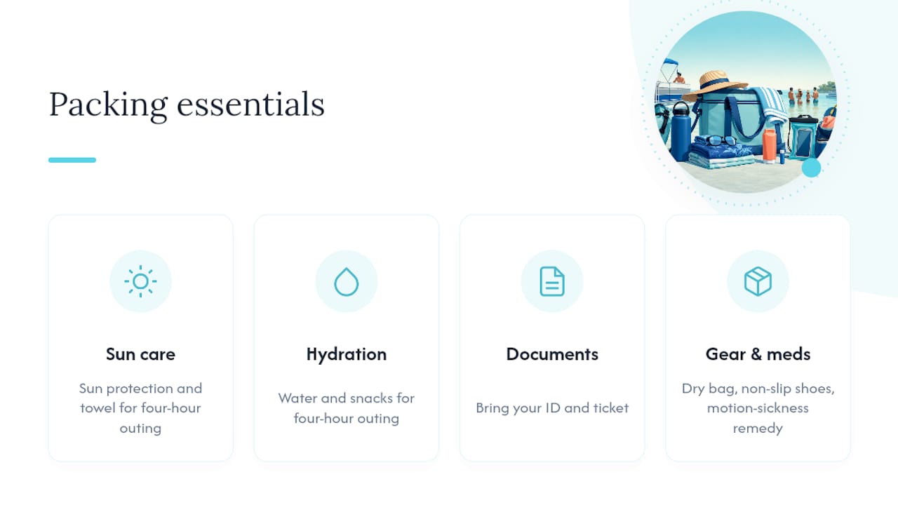 Checklist of essential items for boat tour
