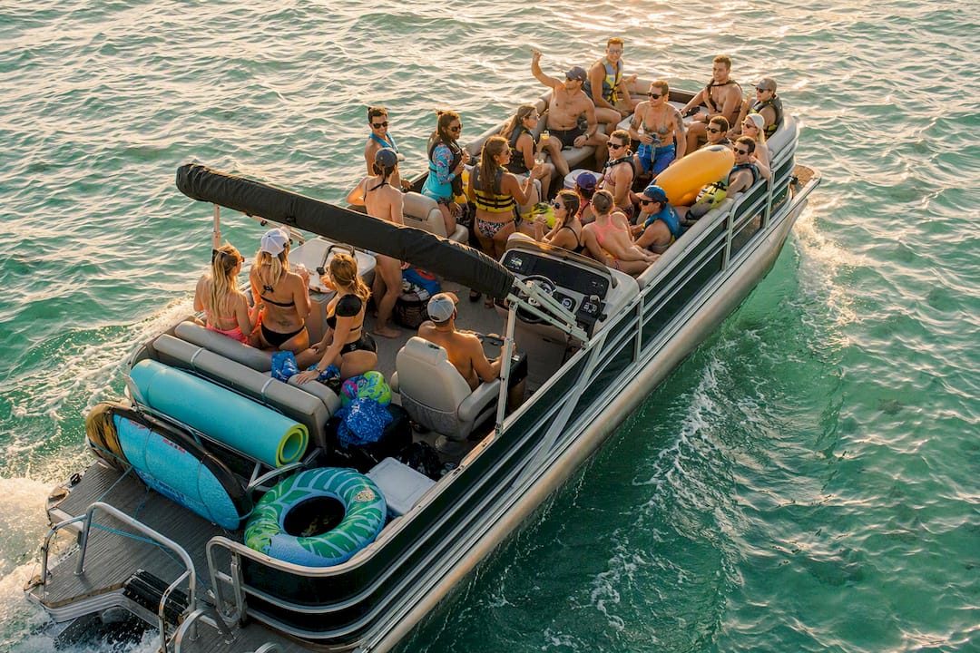Large group on captained boat near Crab Island
