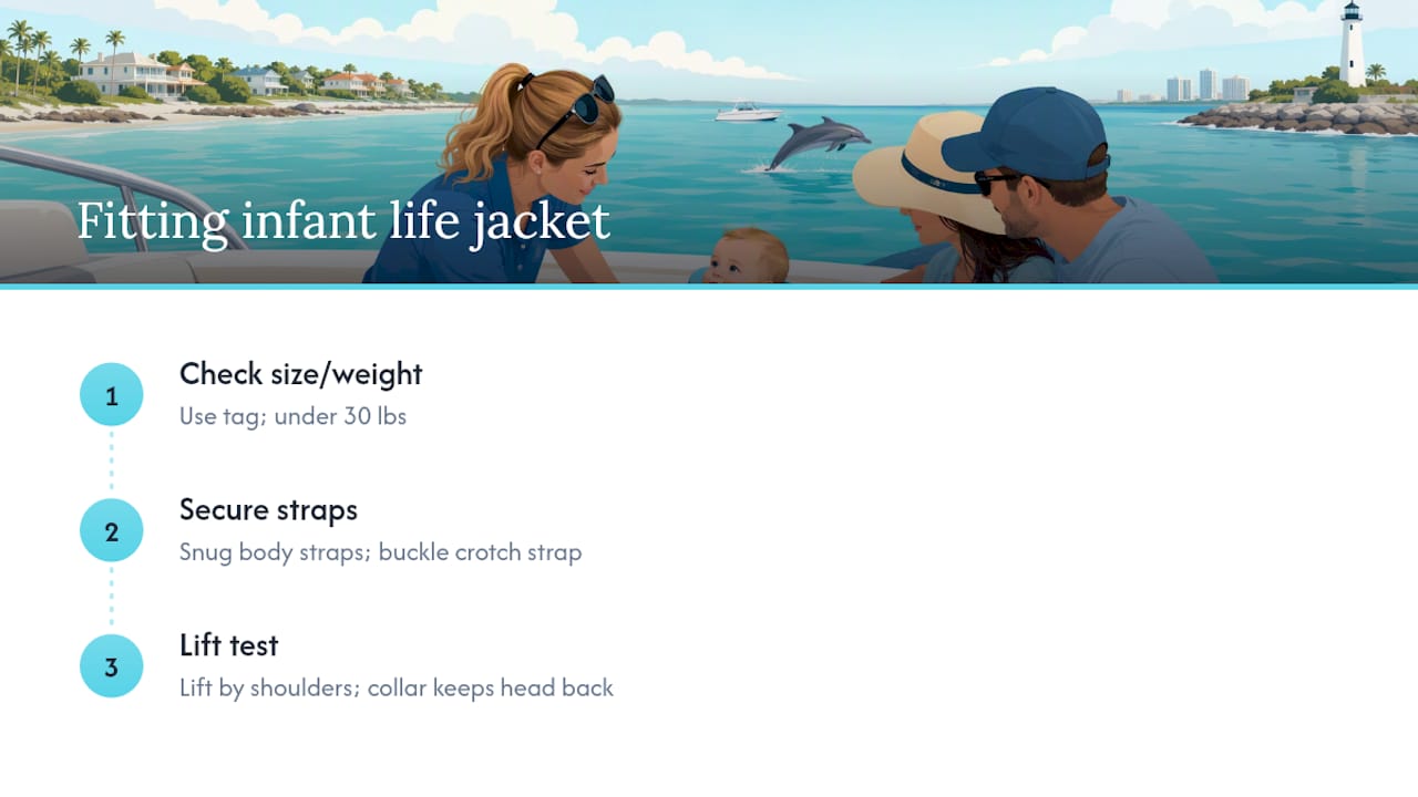 Three steps for fitting infant life jacket