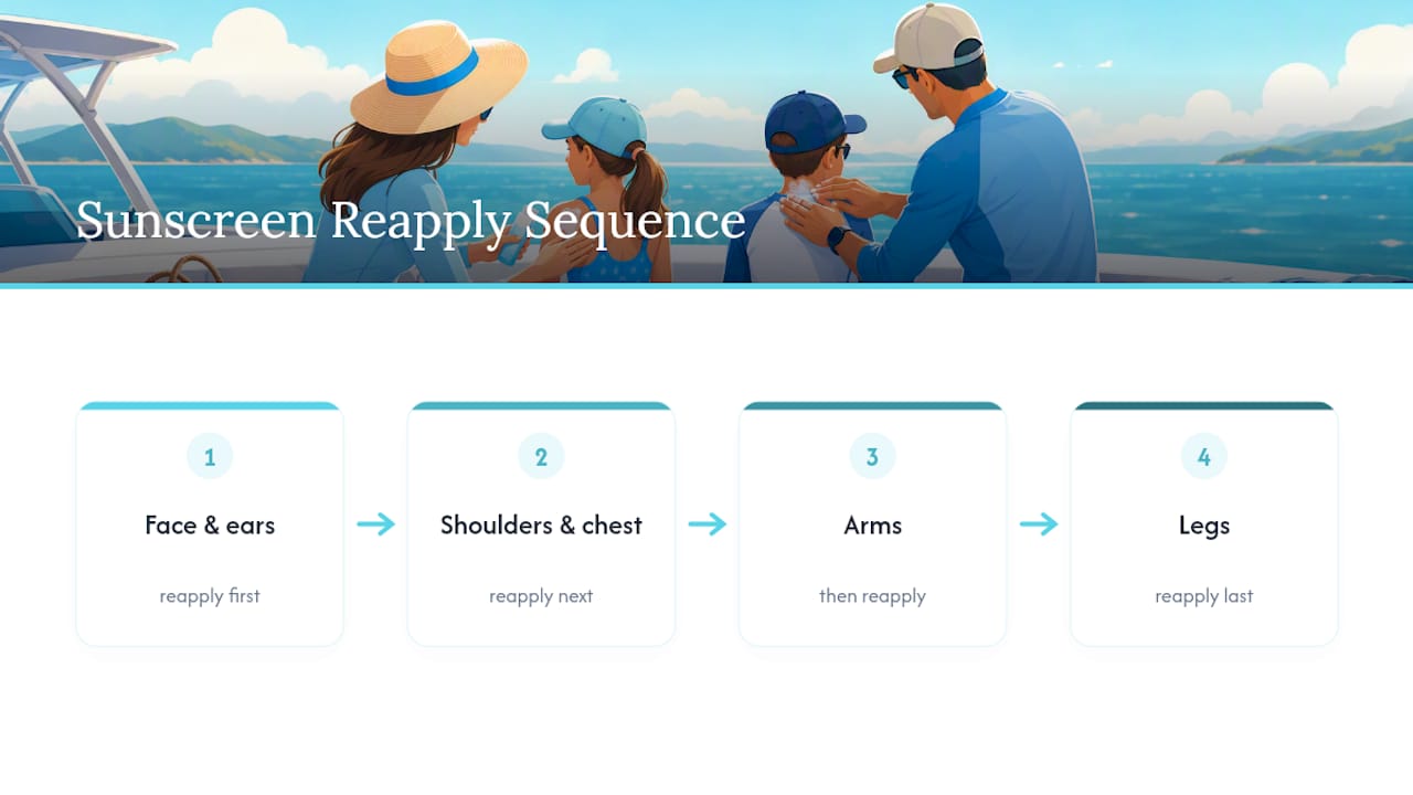 Sunscreen reapplication sequence by body area